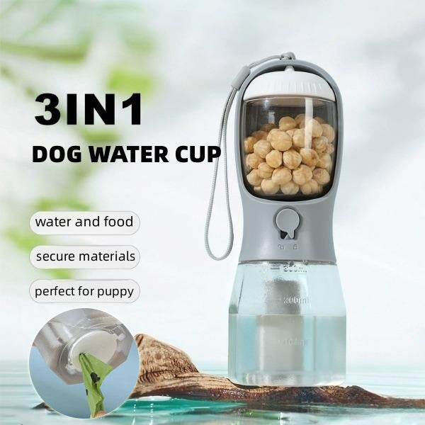 Botella 3 en 1 para Perros – Agua, Comida y Bolsas